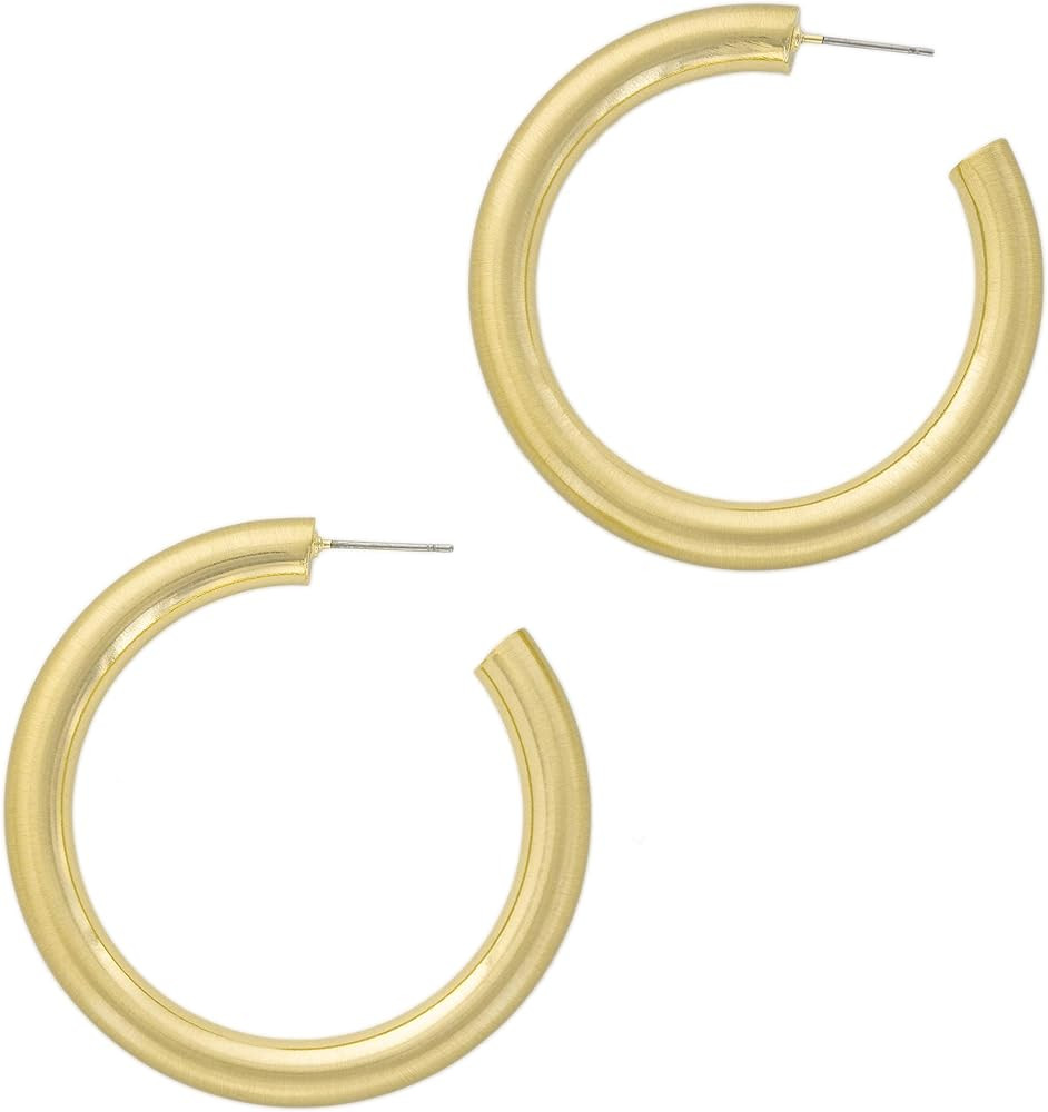 Columbus 14K Gold or Rhodium Plated Chunky Lightweight Hypoallergenic Thick Hoop Earrings | Amazon (US)