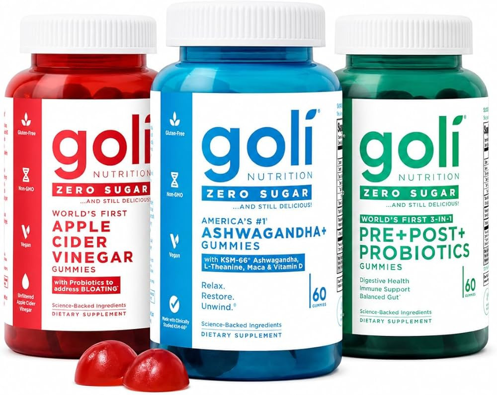 Amazon.com: Goli Zero Sugar Trio - World's First 3-in-1 Pre, Post, Probiotic, Apple Cider Vinegar... | Amazon (US)