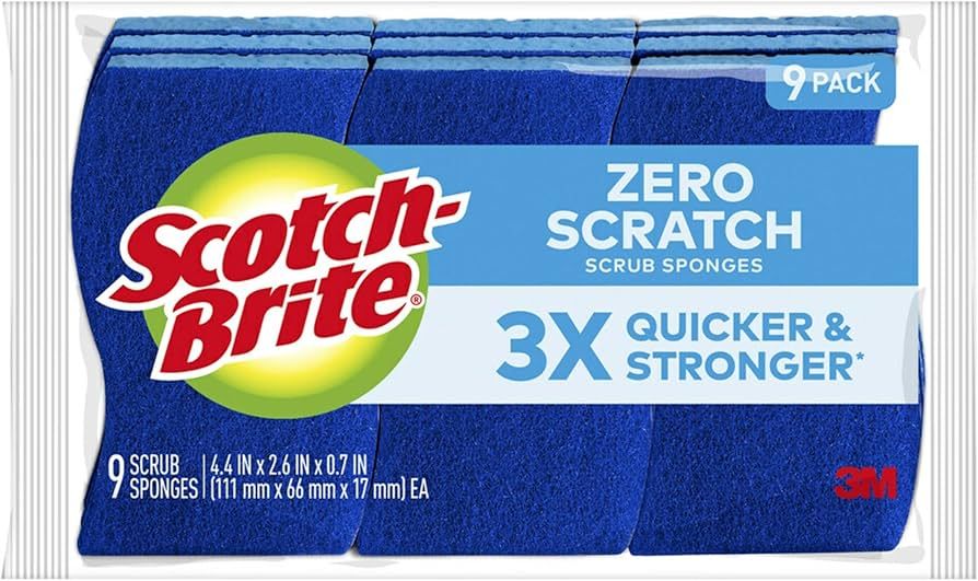 Scotch-Brite Zero Scratch Non-Scratch Scrub Sponges, For Washing Dishes and Cleaning Kitchen, 9 S... | Amazon (US)