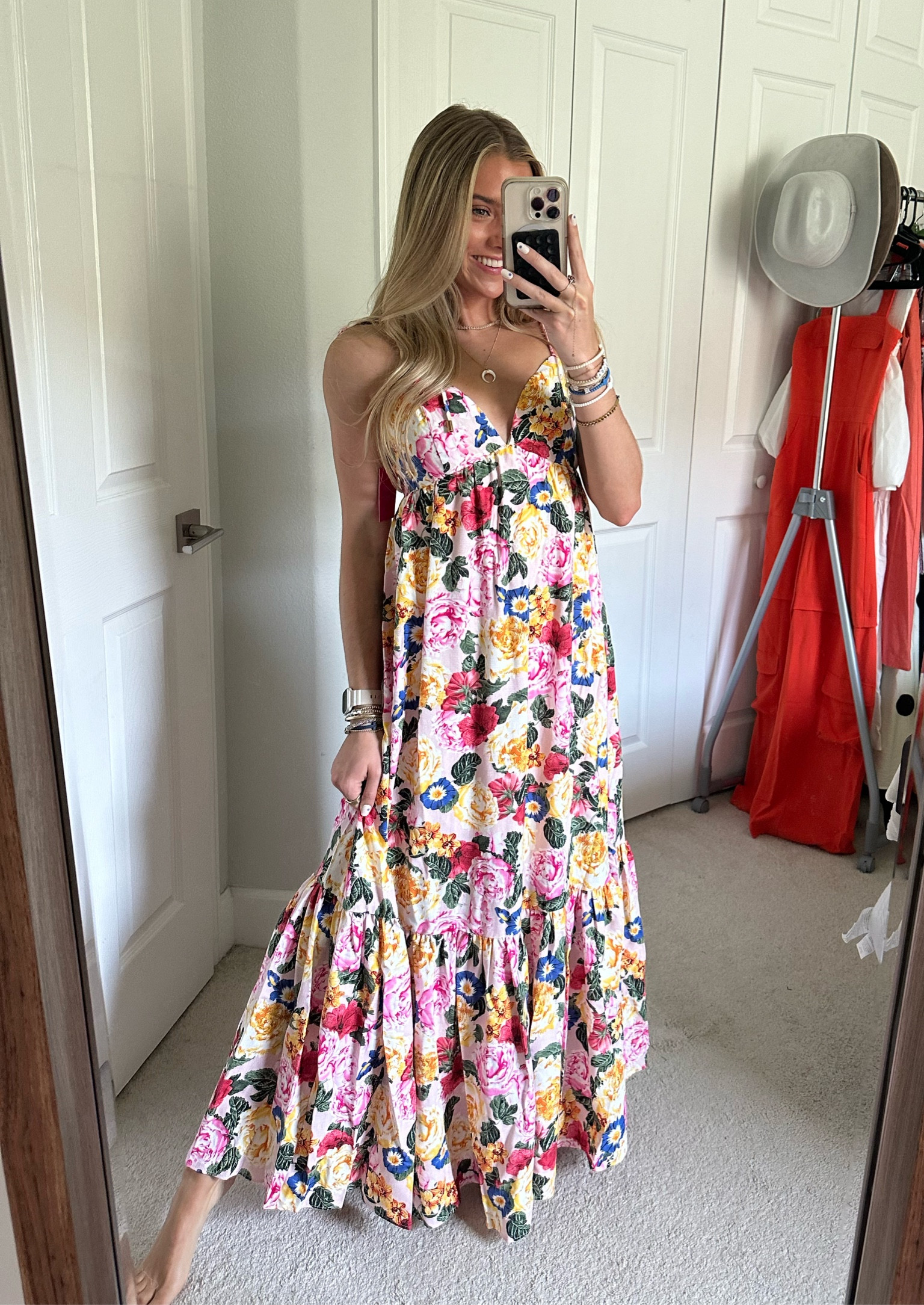 @shopbuddylove @buddylove #buddylove  SOLEIL TIE-SHOULDER MAXI DRESS - MONET. Wearing size XS. Perfect for any occasion, the Soleil Dress features a V-neckline, smocked back and tie straps. The maxi length dress features a tier on the bottom of the skirt for an extra flare. The fan favorite Monet print makes this dress an absolute beauty! 

#LTKparties #LTKSeasonal #LTKwedding