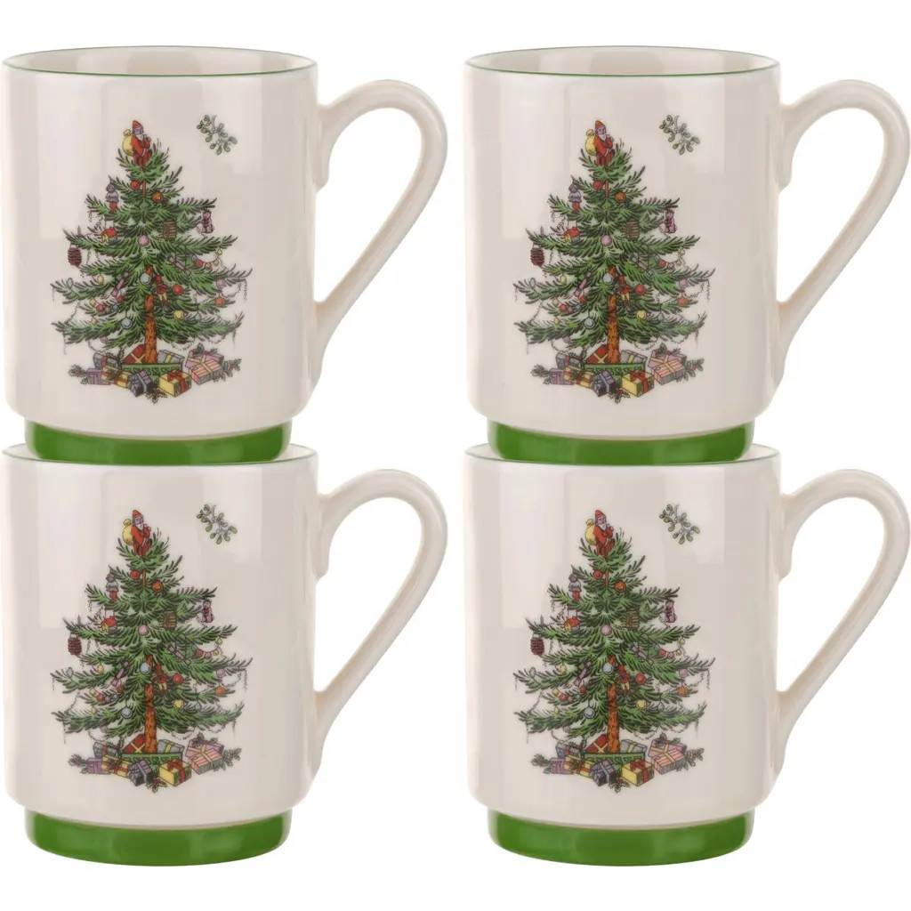 Spode Christmas Tree Set of 4 Mugs in Green at Nordstrom | Nordstrom