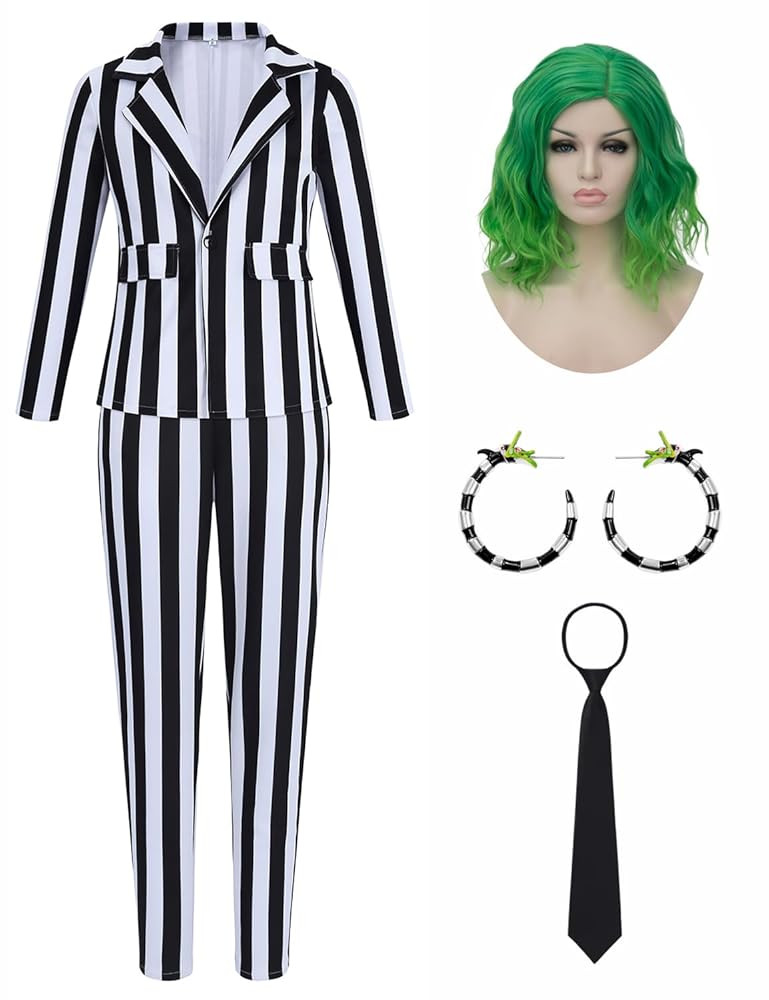 Adult Black and White Striped Suit for Women Horror Movie Character Cosplay Halloween Costumes St... | Amazon (US)