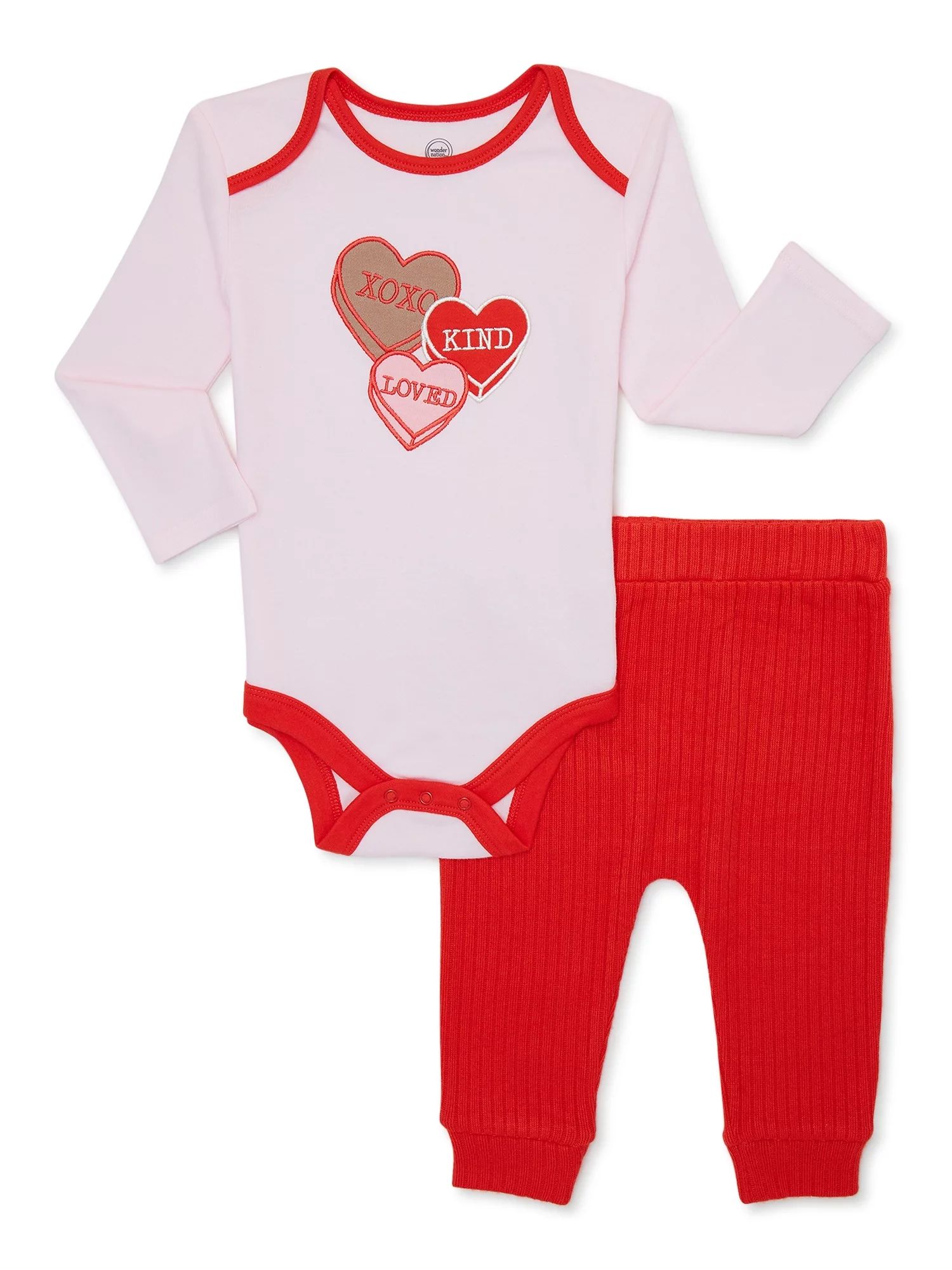 Wonder Nation Baby Girl Valentine Bodysuit & Pants Set, 2-Piece, Sizes 0M-24M | Walmart (US)