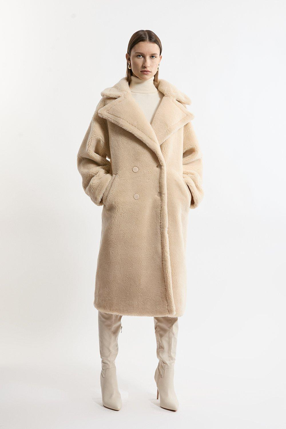 Faux Fur Teddy Longline Coat | Karen Millen US