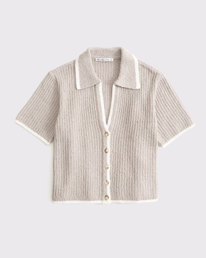 Women's Short-Sleeve Crochet-Style Polo | Women's New Arrivals | Abercrombie.com | Abercrombie & Fitch (US)