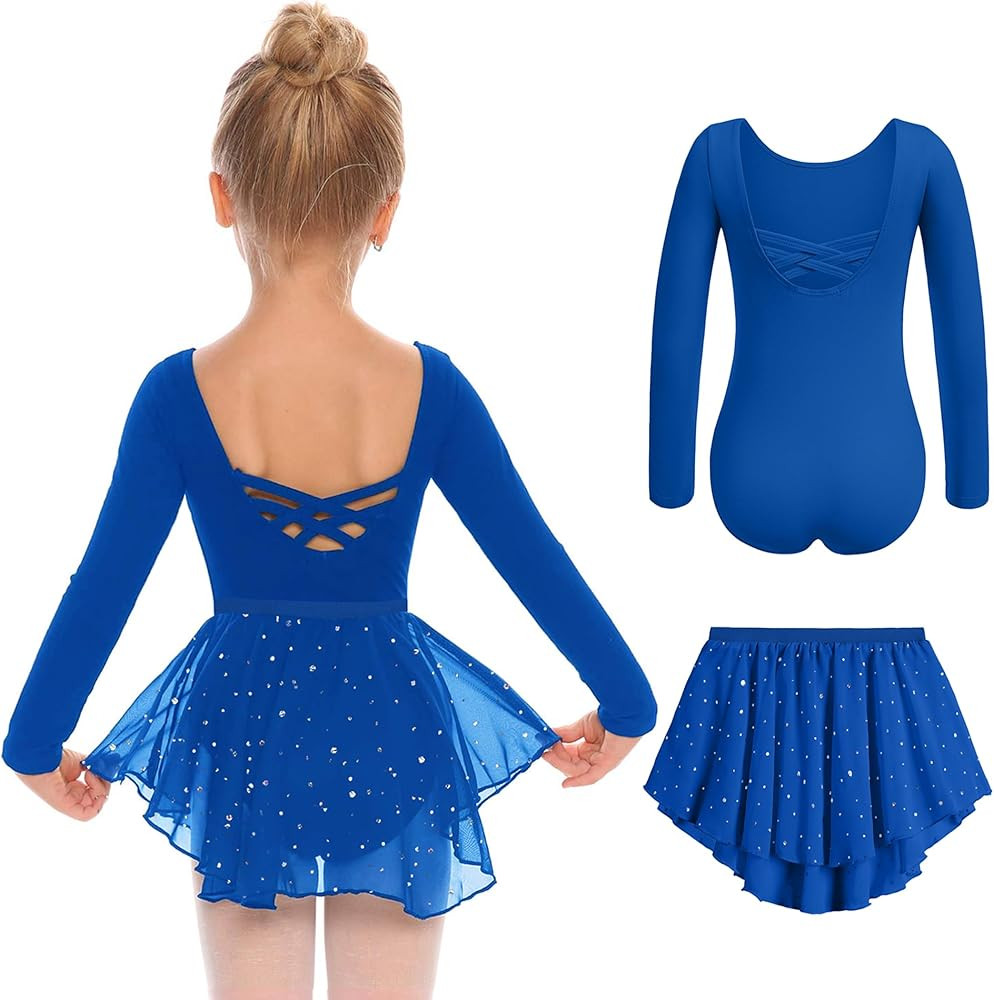 Zaclotre Girls Ballet Leotards Toddler Long Sleeve Crisscross Back Dance Dress Outfit with Remova... | Amazon (US)