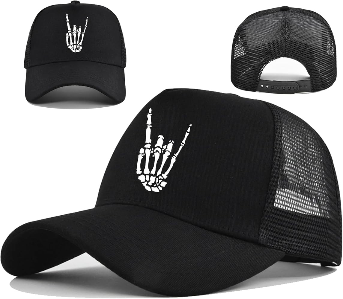 Baseball Hats Snapback Hats for Men hat Flat Bill Brim Adjustable Snap Skeleton Hip Hop Cap | Amazon (US)