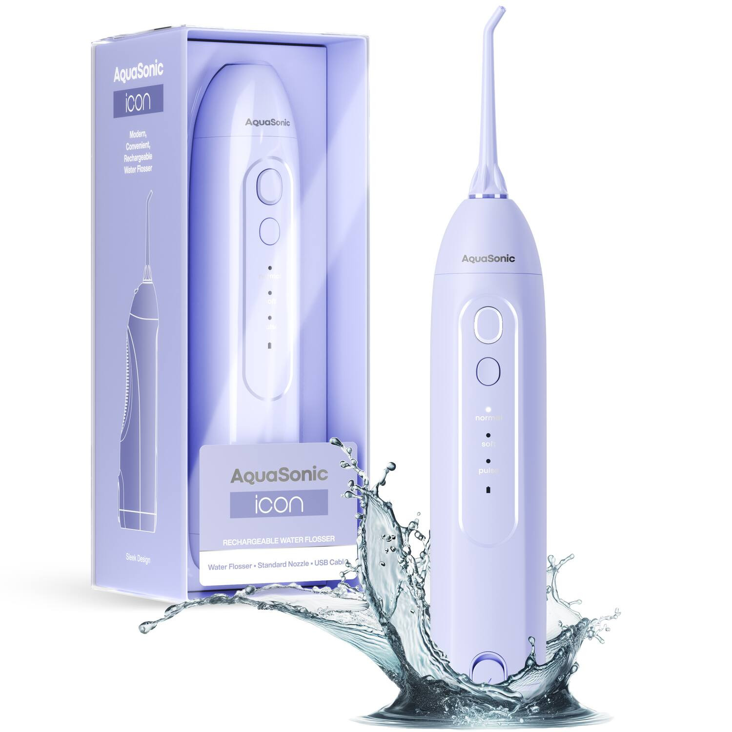 AquaSonic - Icon Electric Water Flosser - 150ml Tank, Cordless Rechargeable, Waterproof, Portable Oral Irrigator - Purple | Best Buy U.S.