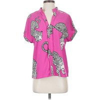 Shein Short Sleeve Blouse: Pink Animal Print Pattern Tops - Size 4 | ThredUp (US)