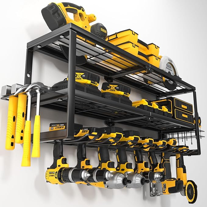 YYR Heavy Duty Power Tool Organizer Wall Mount, Cordless Drill Hanger Storage Rack, Battery Tools... | Amazon (US)