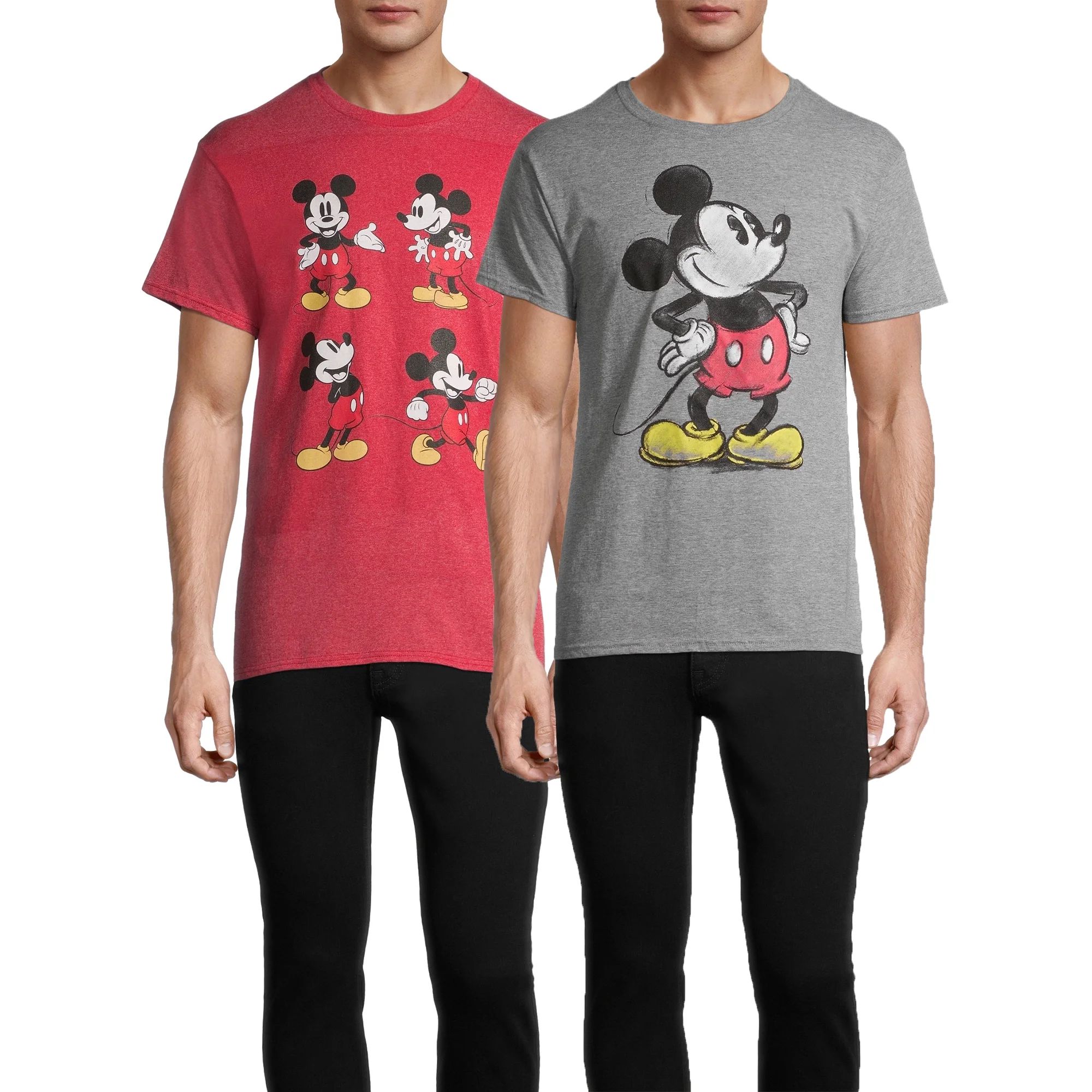 Disney Charcoal Mickey & Red Mickey Mouse Men's and Big Men's Graphic T-shirt, 2-Pack | Walmart (US)