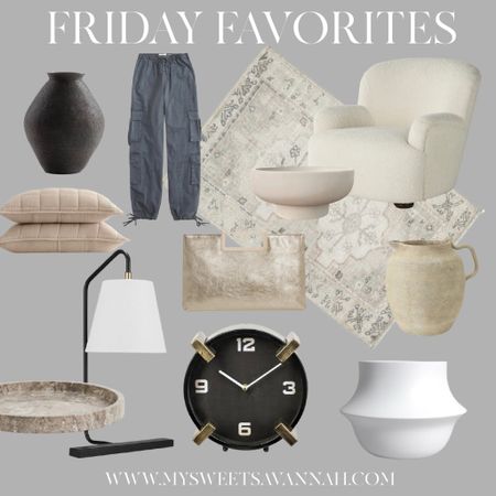 Friday favorites this week! 
Abercrombie and ditch cargo pants
Home decor
Rugs
Furniture
Chairs 
Pillows
Clock
Vase 
H and m home 
Target 
Walmart 
Wayfair 
Quince 
Amazon deals and sales 

#LTKsalealert #LTKbeauty #LTKhome