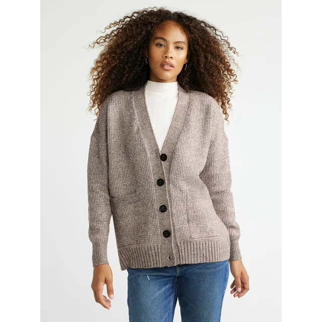 Free Assembly Women's Grandpa Cardigan Sweater with Long Sleeves, Midweight, Sizes XS-XXXL | Walmart (US)