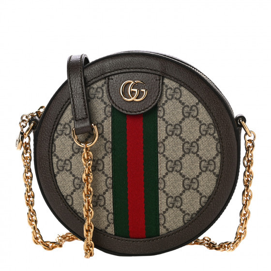 GUCCI GG Supreme Monogram Web Mini Ophidia Round Shoulder Bag Brown | Fashionphile