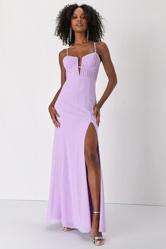Sweetest Splendor Lilac Sleeveless Pleated Bustier Maxi Dress | Lulus