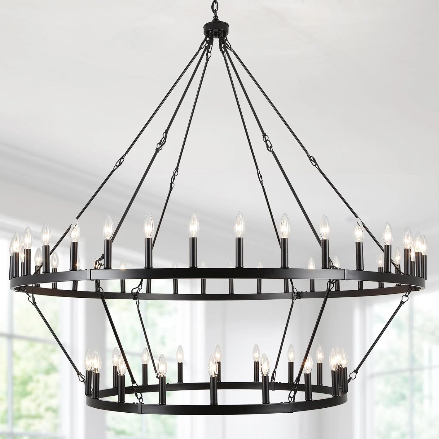Neiges 54 - Light 60" Two Tier Large Farmhouse Rustic Candle Style Wagon Wheel Chandelier | Wayfair North America