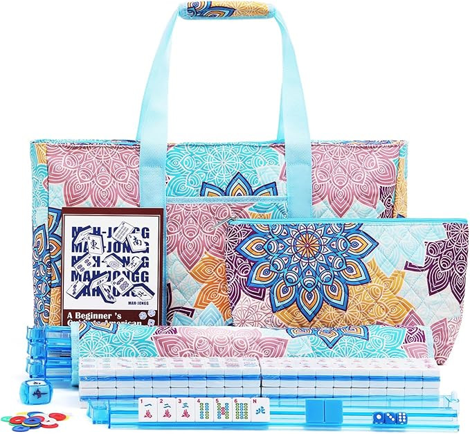 American Mahjong Tile Set with Printed Carrying Bag, 166 Premium Blue Tiles, 4 Blue All-in-One Ra... | Amazon (US)