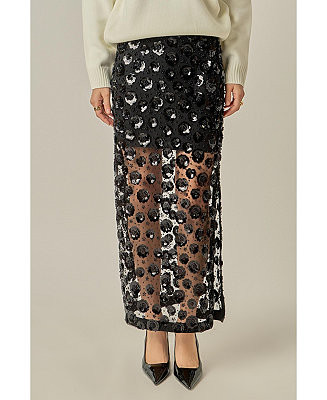 Women's Flower Sequin Sheer Midi Skirt | Macy's