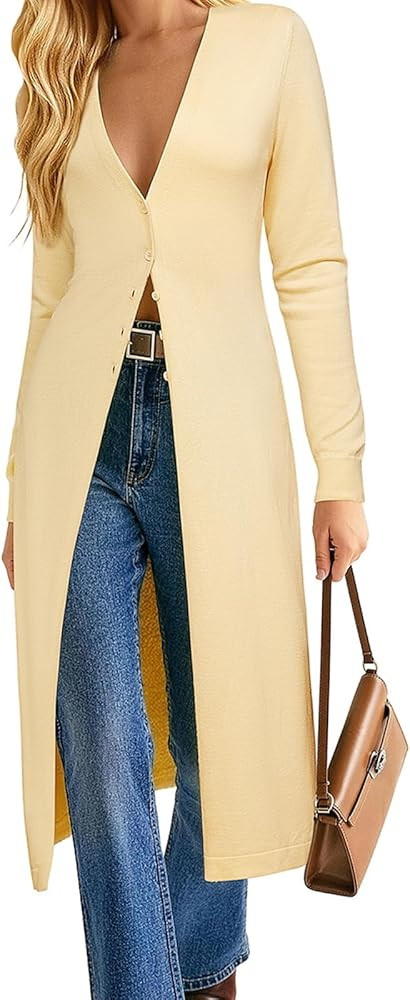 GRACE KARIN Womens Long Cardigan Trendy, Lightweight Knit Dusters Coat, V Neck Button Up Sweater ... | Amazon (US)