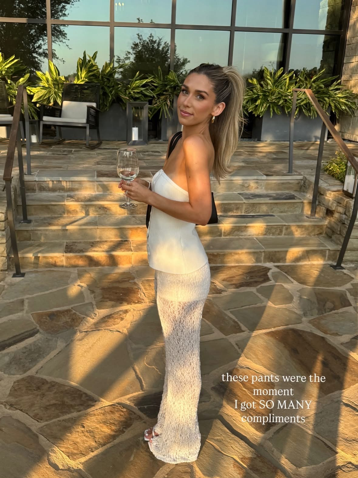 Lace pants & top are on sale! Size xs in the top and xxs in the pants 

All white outfit 
White pants 
Bachelorette outfit 
Bridal outfit 
Date night outfit 

#LTKSaleAlert #LTKFindsUnder50 #LTKStyleTip