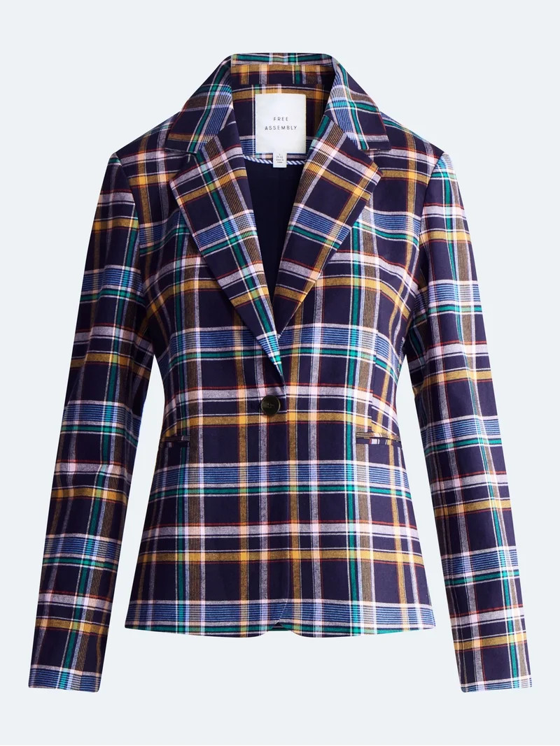 Free Assembly Women's and Women's Plus The Belmont Plaid Single Breasted Blazer, Sizes XS-4X | Walmart (US)