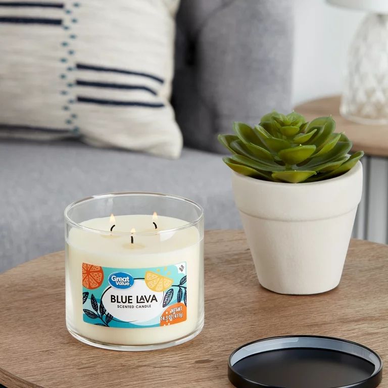 Great Value Scented Candle, 3 Wick, Blue Lava, 14 oz | Walmart (US)