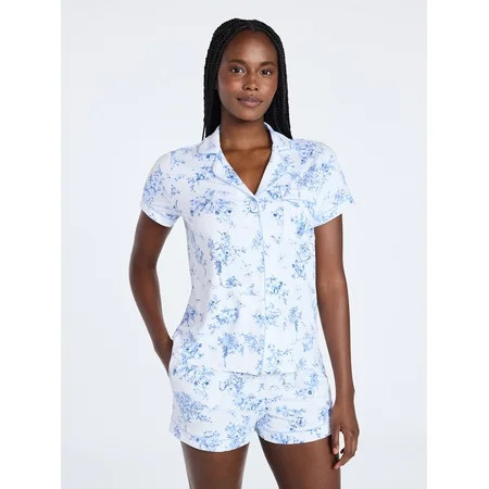 Joyspun Women's Dreamy Soft Collection Notch Collar Top and Shorts Pajama Set, 2-Piece, Sizes XS-3X | Walmart (US)