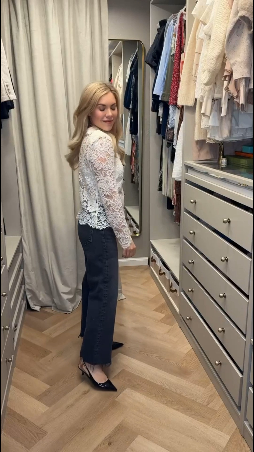 Lace top
Black jeans 
Wide leg cropped jeans 
Kitten heel 
Spring Outfit 

#LTKSeasonal #LTKgrwm #LTKootd