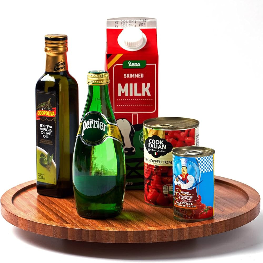 Lazy Susan Turntable Wood 13.5”, with Metal Bearing System & Anti-Slip Silicone Pad, Large Cake... | Amazon (US)