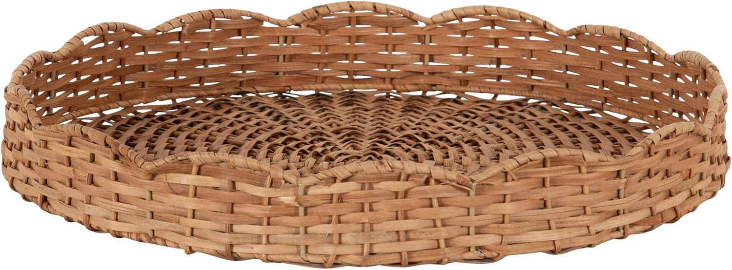 Kate and Laurel Wavley Modern Round Scalloped Woven Rattan Tray, 18 Inch Diameter, Natural Rattan, Decorative Wavy Boho Tray for Use as Versatile Ottoman Tray or Serving Platter | Amazon (US)
