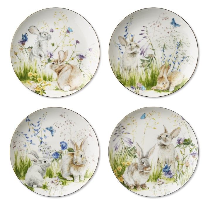 Floral Meadow Mixed Salad Plates, Set of 4, Bunny | Williams-Sonoma