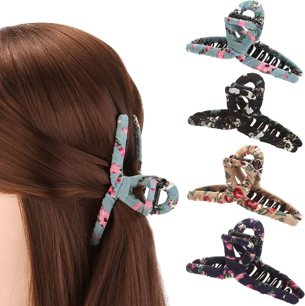 ONEYE Hair Claw Clips Nonslip Wrapped Cloth 4.3 Inch Large Hair Clips for Women Girls Floral Bana... | Amazon (US)