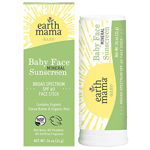 Earth Mama Baby Face Mineral Sunscreen Stick SPF 40 | Reef Safe, Non-Nano Zinc, Contains Organic Cocoa Butter & Aloe | Babies, Kids & Family 0.74-Ounce | Amazon (US)
