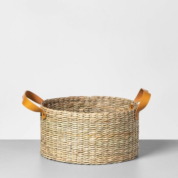 Short Seagrass Basket with Leather Handle - Hearth & Hand™ with Magnolia | Target