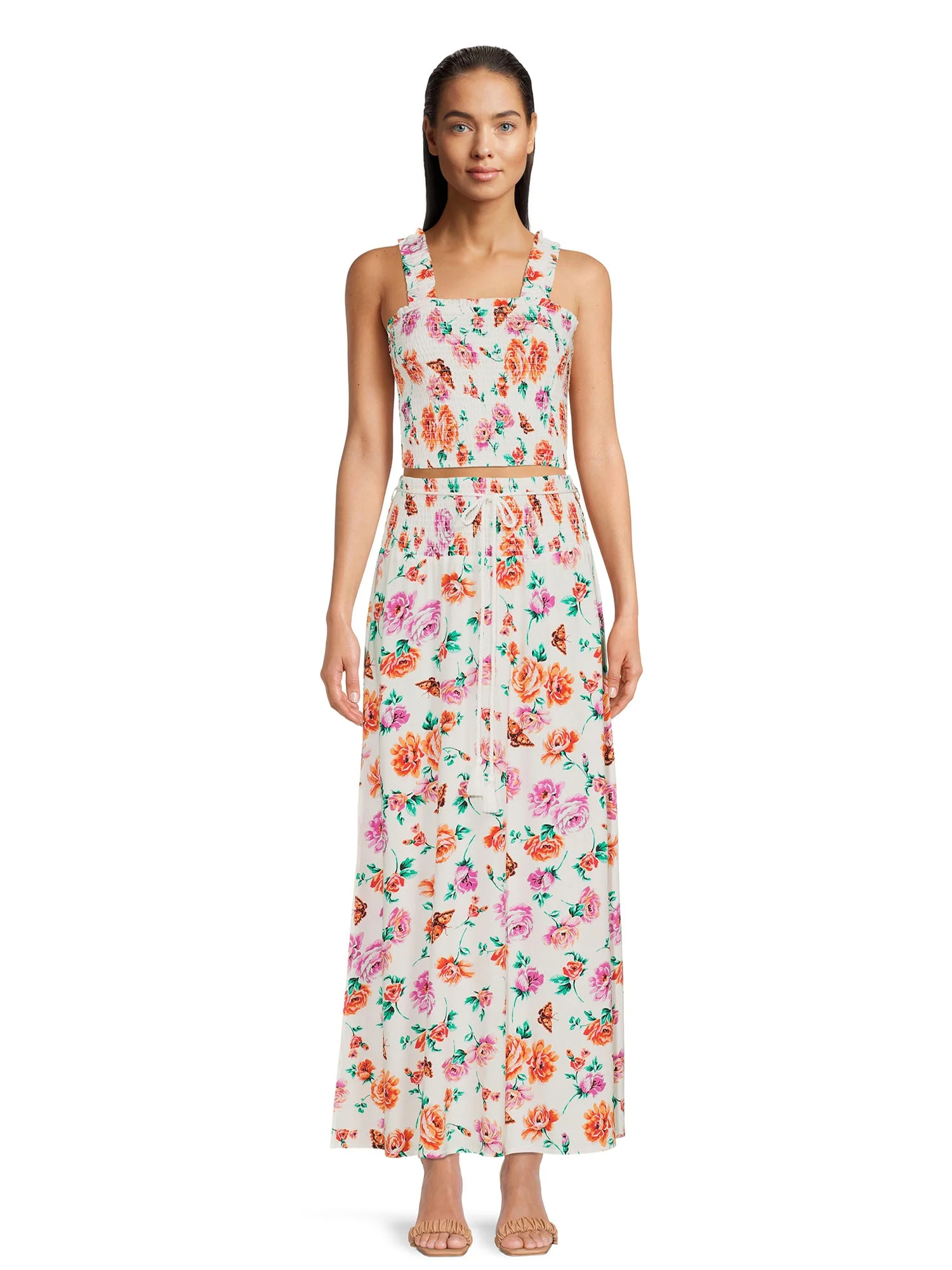 No Boundaries Juniors Smocked Crop Top and Maxi Skirt Set, 2-Piece, Sizes XS-XXXL | Walmart (US)