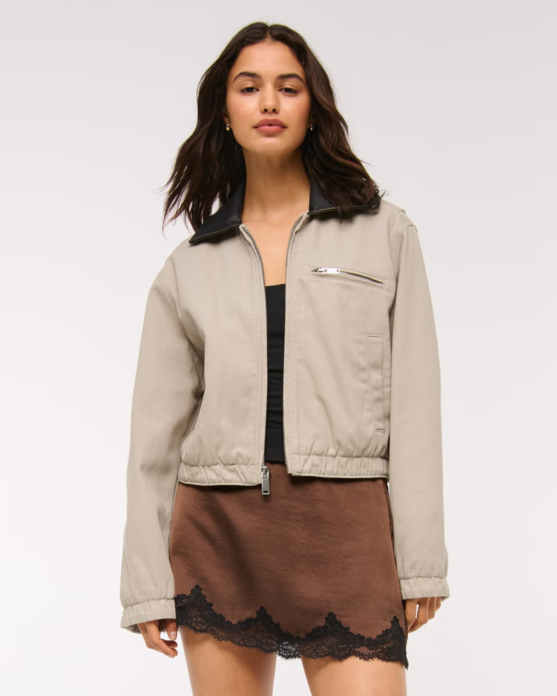 Cropped Twill Workwear Jacket | Abercrombie & Fitch (US)
