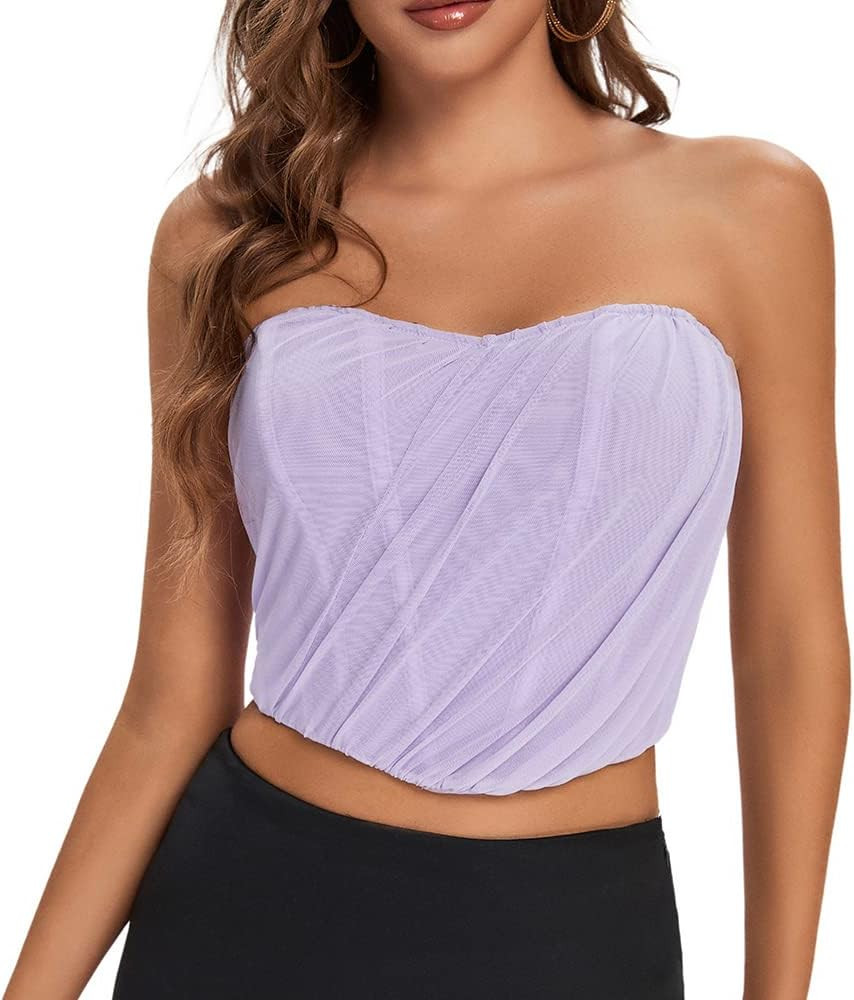 Corset Top, Vintage Mesh Bustier Strapless Open Back Boned Crop Top Bodyshaper | Amazon (US)