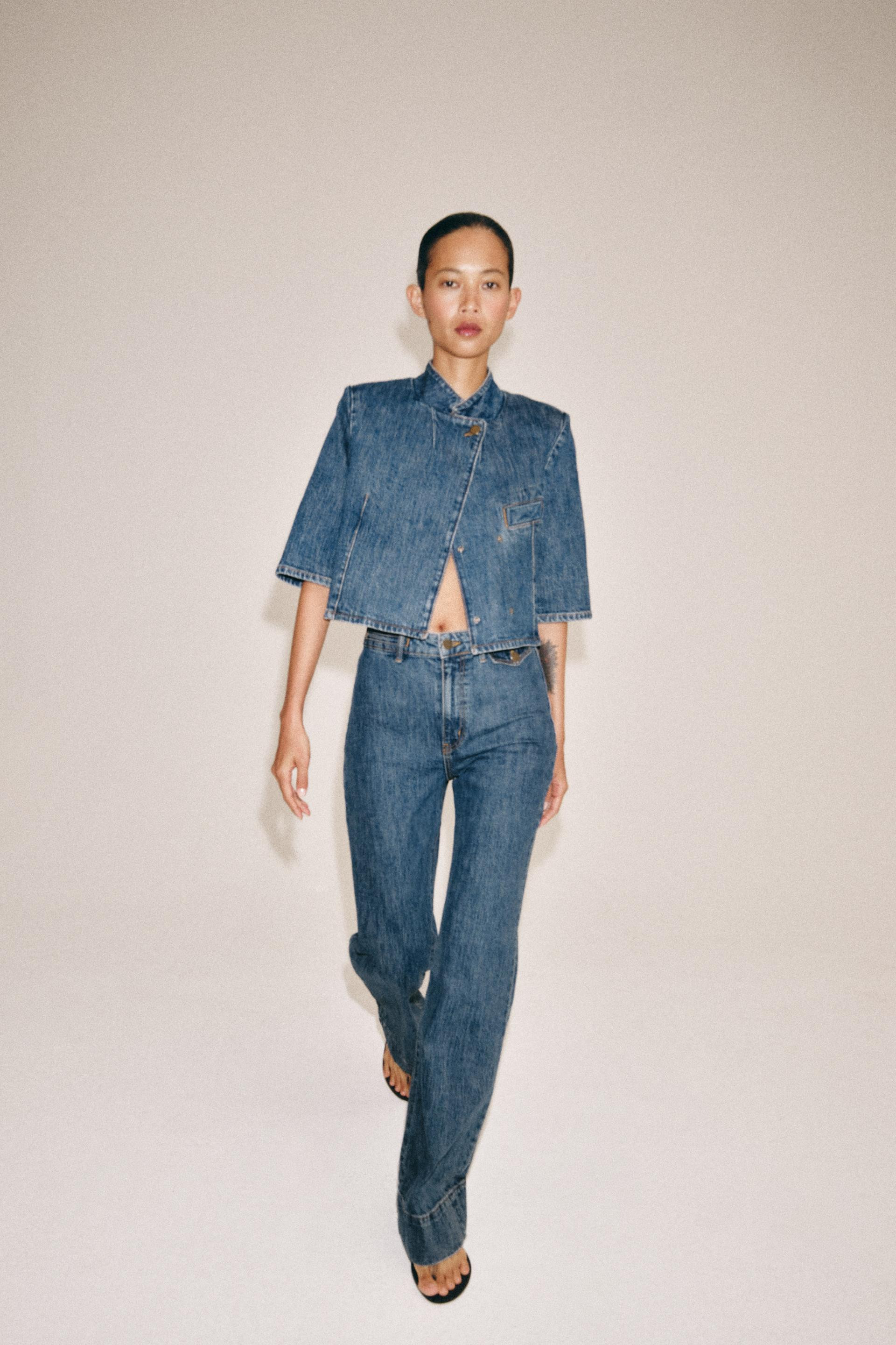 Zara - Zw Collection Cropped Denim Blazer - Blue - S - Woman | Zara US