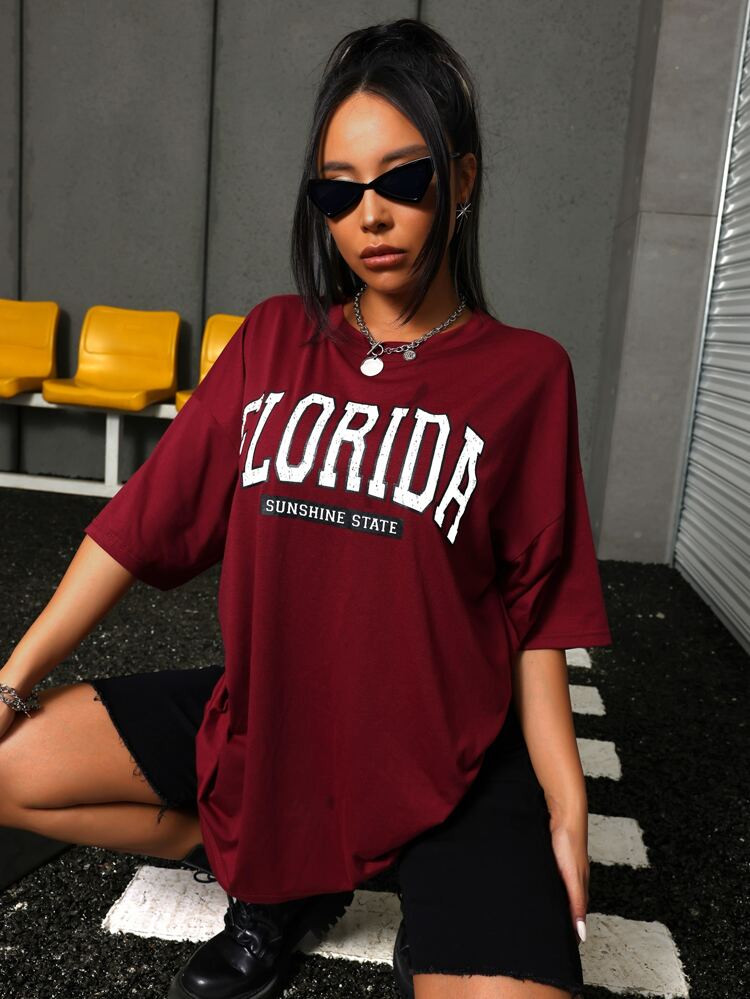 Letter Graphic Drop Shoulder Oversized Tee | SHEIN
