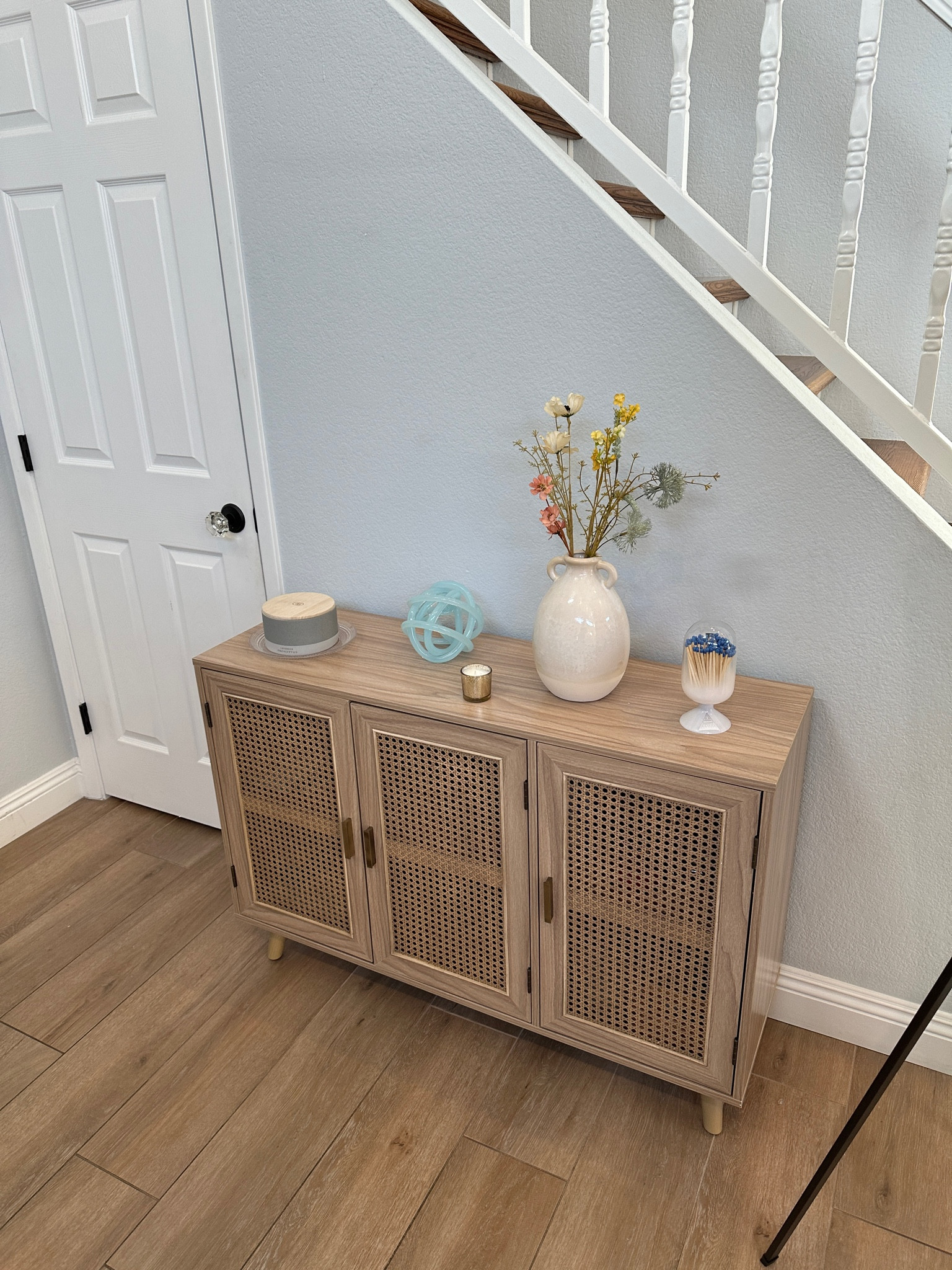 Side board in acorn color! The vases/etc are from cost plus world market and target 