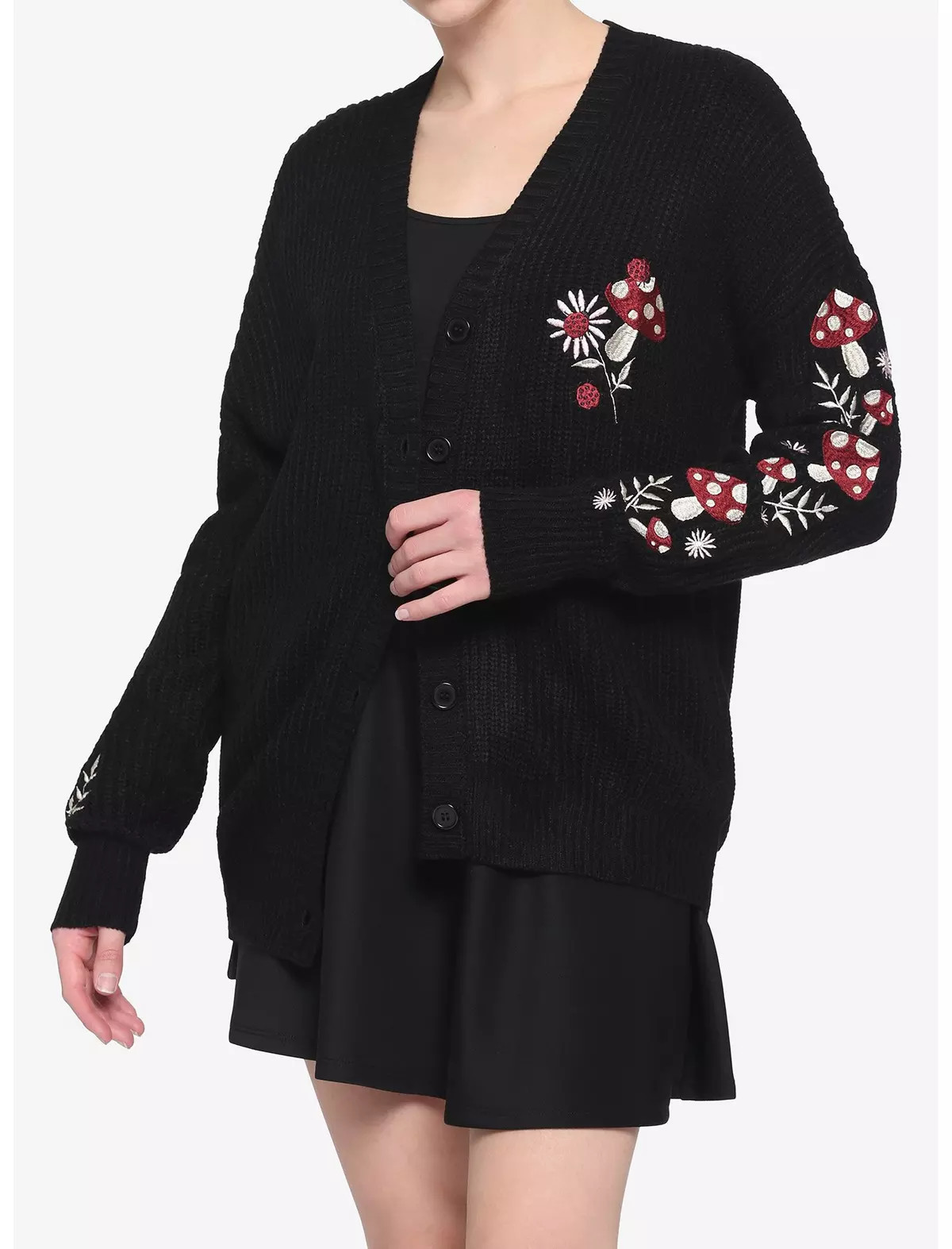 Mushroom Floral Embroidered Girls Cardigan | Hot Topic