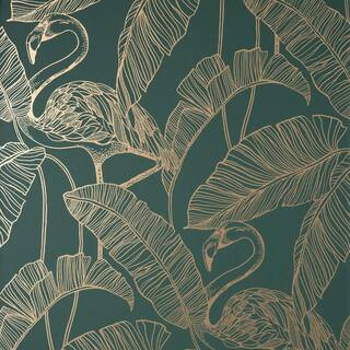 Mulholland Dark Green Flamingo Paper WallpaperbyFine Decor(1) | The Home Depot