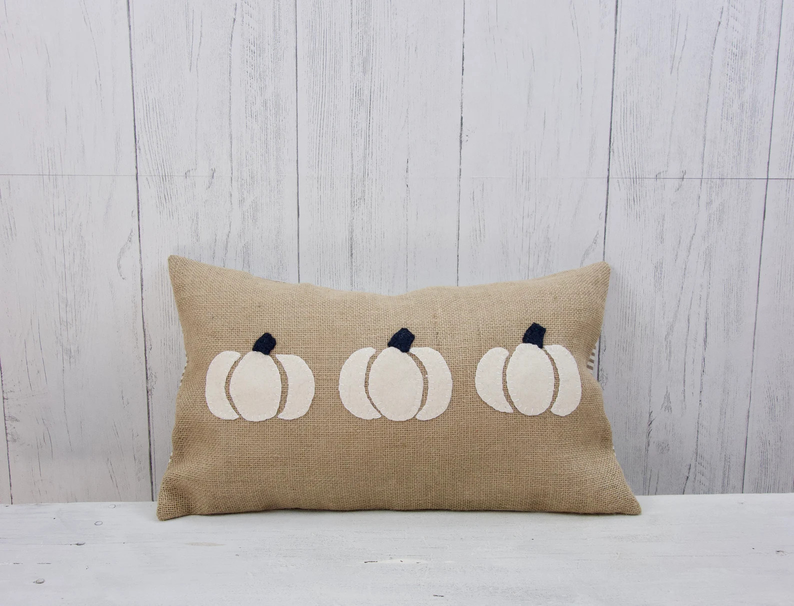 Embroidered white pumpkin lumbar pillow cover. Handmade with upcycled cashmere pumpkins.  Perfect... | Etsy (US)