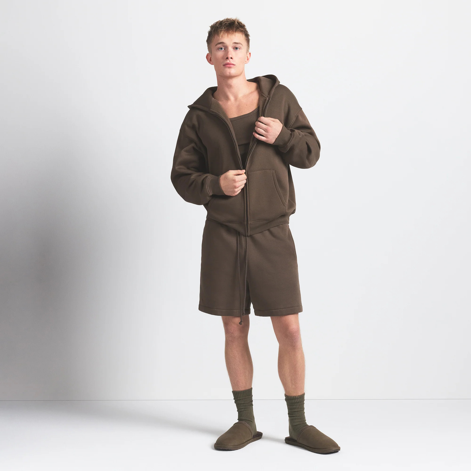 SKIMS Mens Relaxed Zip Up Hoodie | Deep Neutral | XS | Fleece Lounge | SKIMS (US)