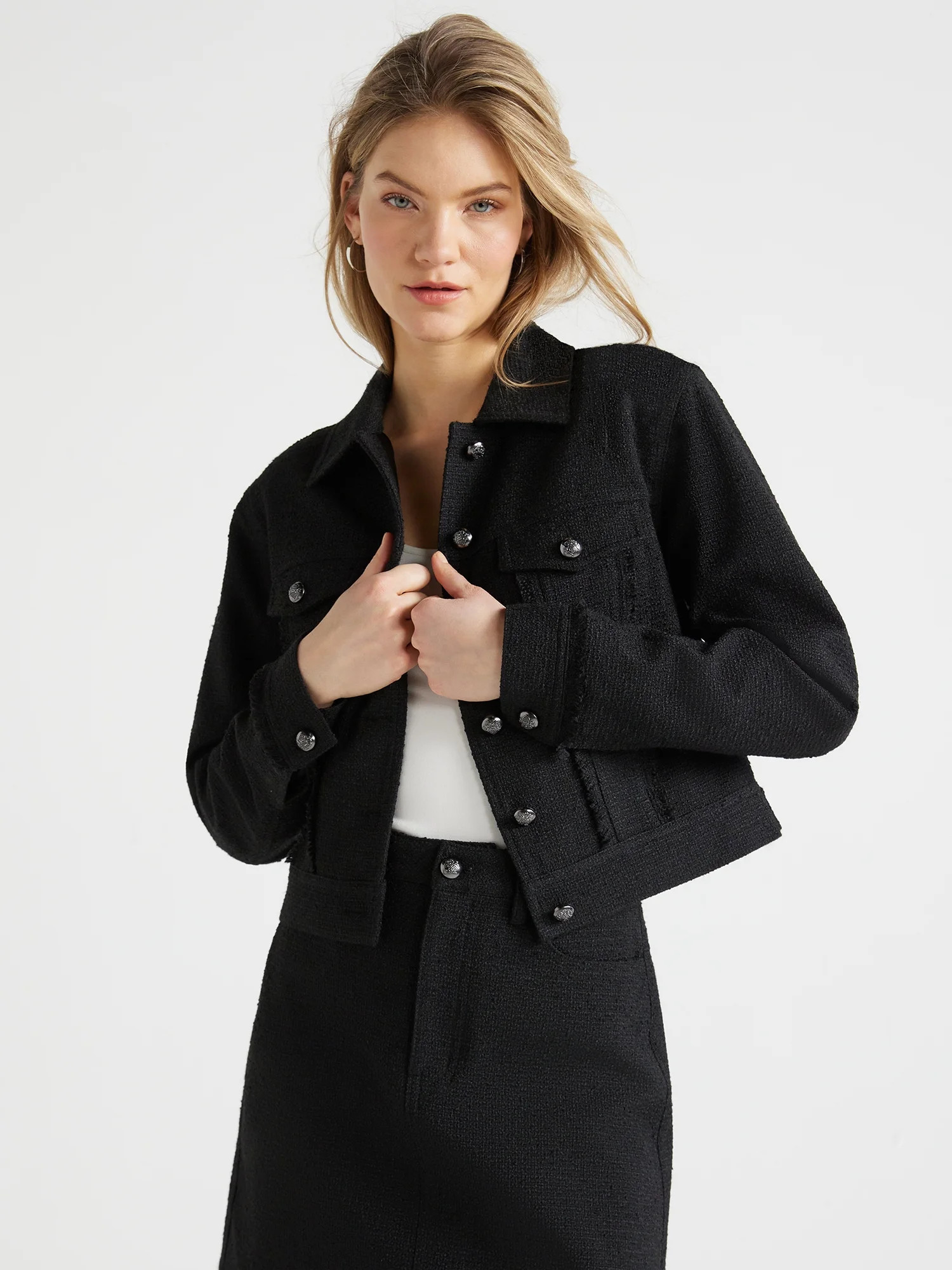 Scoop Women’s Boucle Crop Jacket, Sizes XS-XXL | Walmart (US)