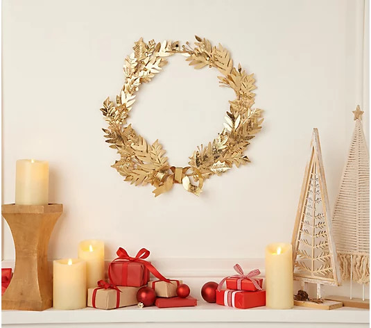 Martha Stewart 18" Gilded Metal Wreath with Gems & Bow | QVC