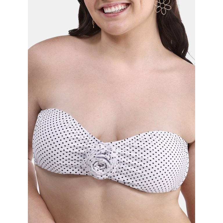 No Boundaries Rosette Polka Dot Bandeau Swim Bikini Top, Women's - Walmart.com | Walmart (US)