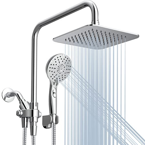 Ryamen Dual Shower Head Combo, 8'' High Pressure Rain/Rainfall Shower Head,5 Settings Adjustable ... | Amazon (US)