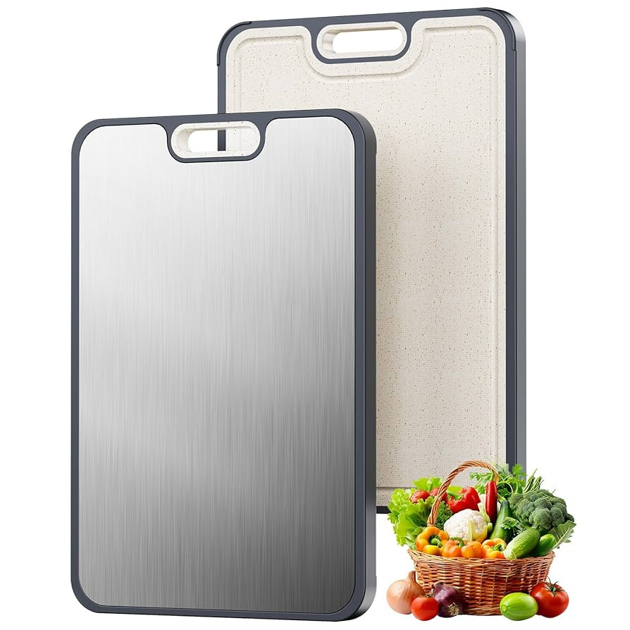 Stainless Steel Cutting Board for Kitchen, Titanium Metal Cutting Board, Dishwasher Safe Double S... | Amazon (US)