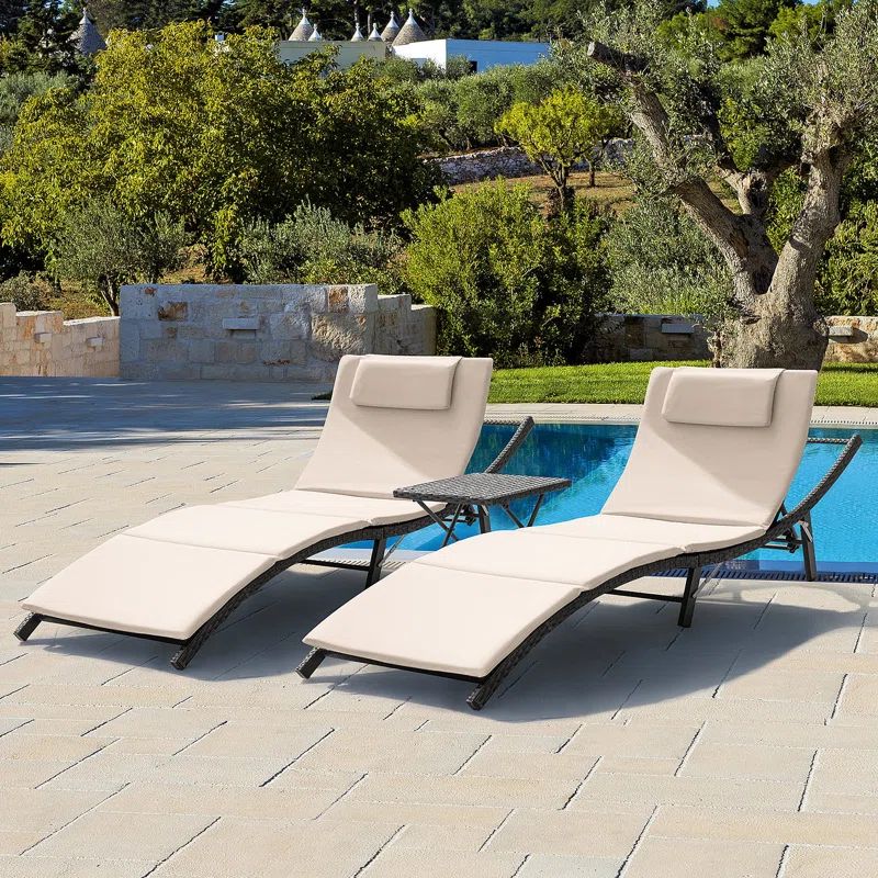 Raminez Outdoor Wicker Chaise Lounge - Set of 2 with Table | Wayfair North America